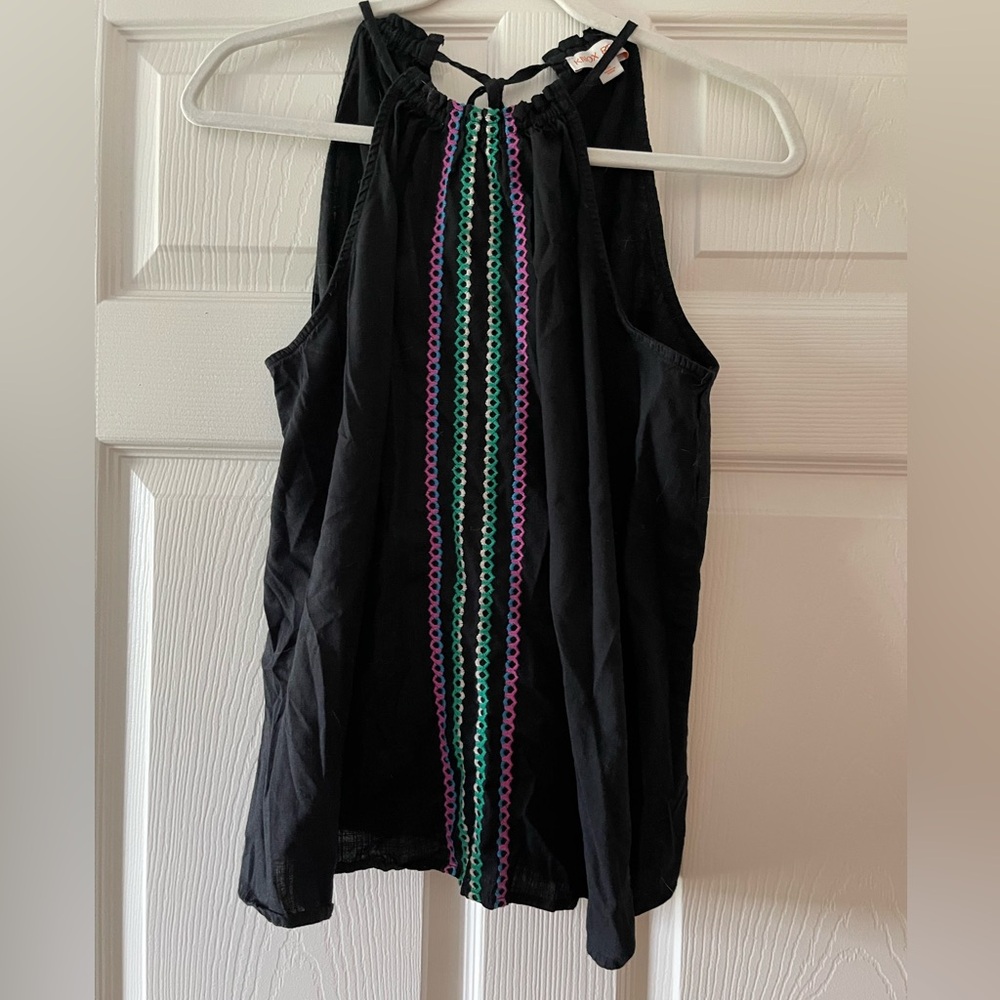 Black Halter Tank with Colorful Embroidery
